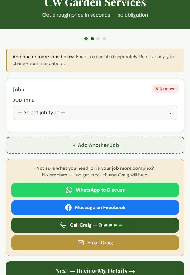 Landscaper Estimator job selection screen