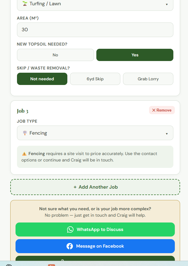 Landscaper Estimator showing multiple landscaping jobs including turfing and fencing